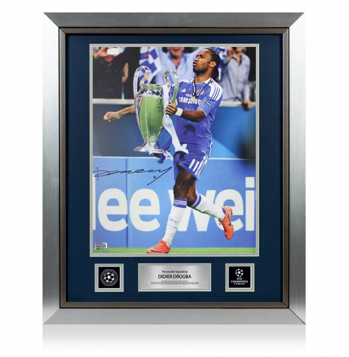 icons Didier Drogba Official UEFA Champions League Signed and Framed Chelsea Photo: UEFA Champions League Winner