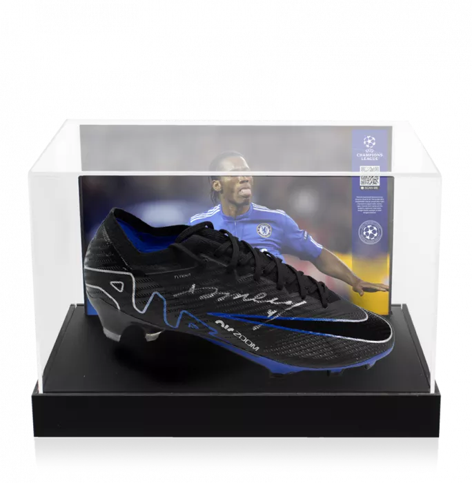 icons Didier Drogba Official UEFA Champions League Signed Nike Vapor Elite Boot In Photo Acrylic Case: Option 1