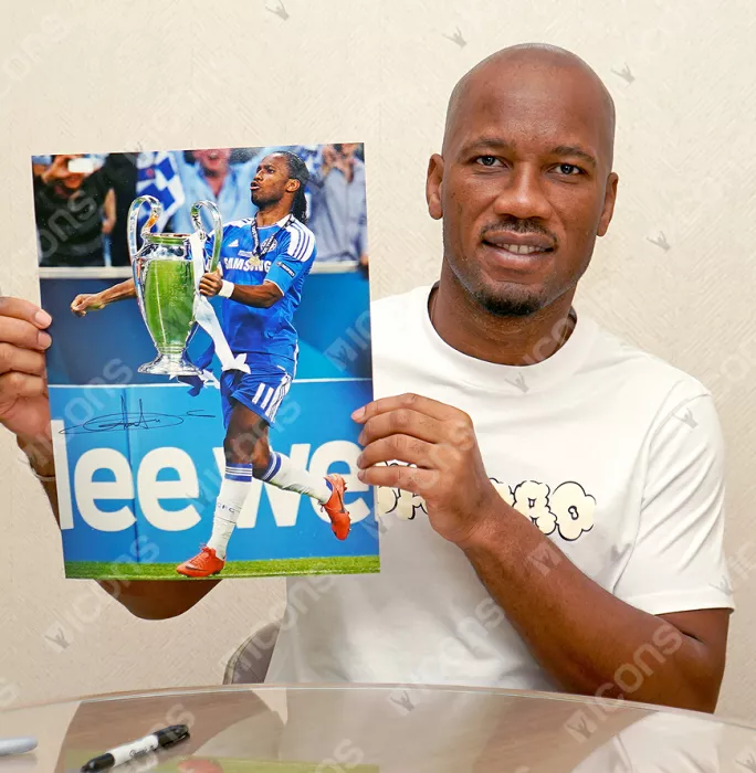 Icons Didier Drogba Signed Chelsea FC Photo: 2012 UEFA Champions League Winner