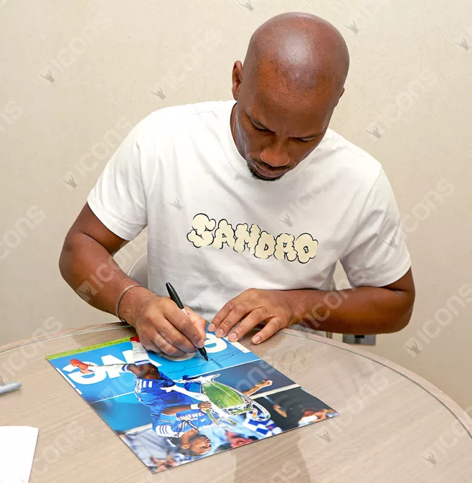 Icons Didier Drogba Signed Chelsea FC Photo In Black Wooden Frame: 2012 UEFA Champions League Winner