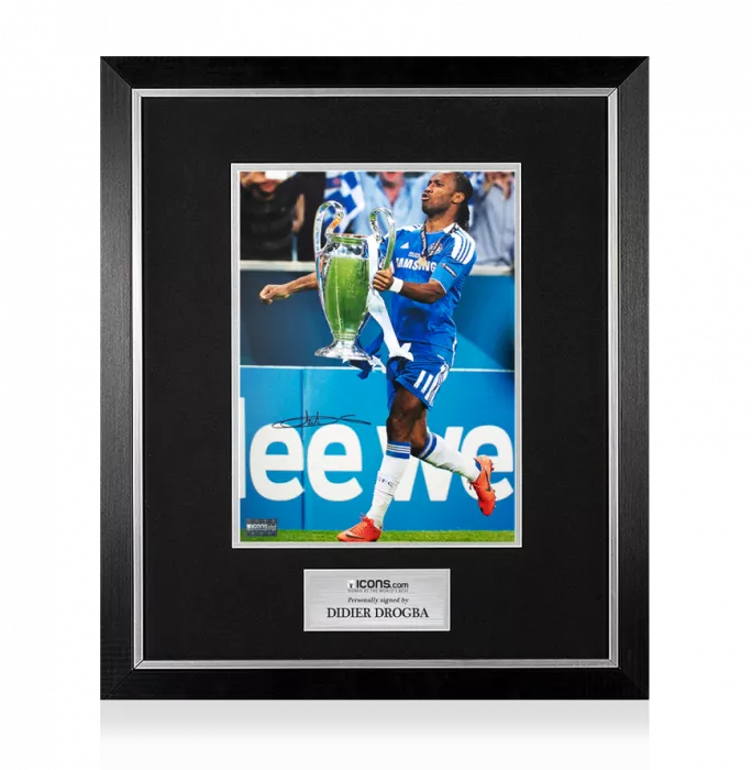 icons Didier Drogba Signed Chelsea FC Photo In Premium Photo Frame: 2012 UEFA Champions League Winner
