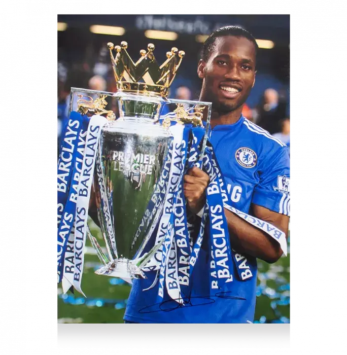 Icons Didier Drogba Signed Chelsea Photo In Black Wooden Frame: Premier League Winner