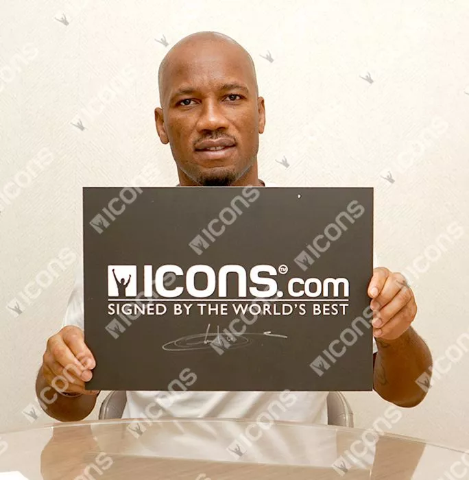 Icons Didier Drogba Signed Chelsea Photo In Black Wooden Frame: Premier League Winner