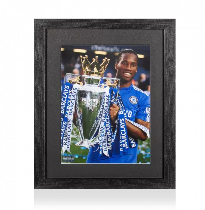 Icons Didier Drogba Signed Chelsea Photo In Black Wooden Frame: Premier League Winner