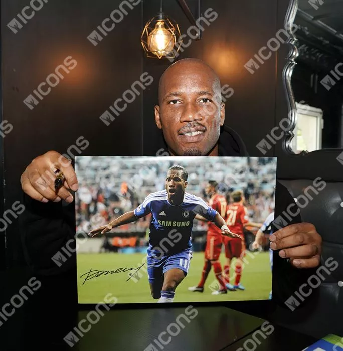 Icons Didier Drogba Signed Chelsea Photo In Black Wooden Frame: UEFA Champions League Final Goal