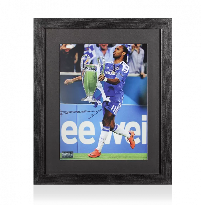 icons Didier Drogba Signed Chelsea Photo In Black Wooden Frame: UEFA Champions League Winner