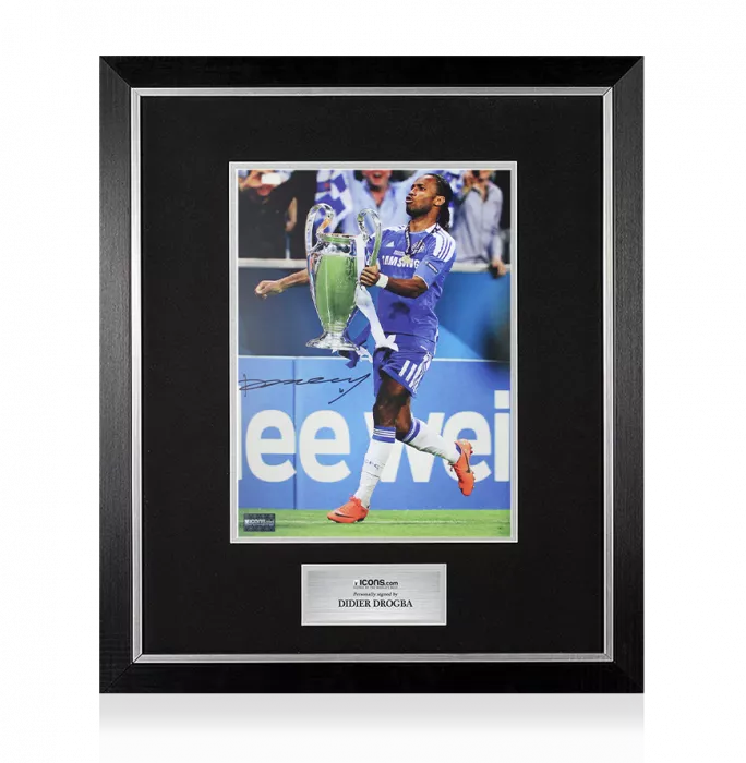 icons Didier Drogba Signed Chelsea Photo In Premium Photo Frame: UEFA Champions League Winner