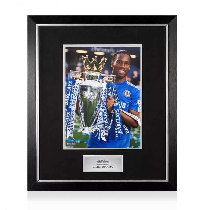 icons Didier Drogba Signed Chelsea Photo In Premium Photo Frame: Premier League Winner