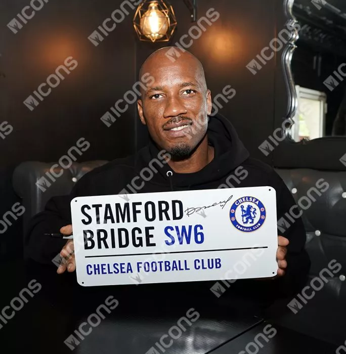 Icons Didier Drogba Signed Chelsea Stamford Bridge Road Sign