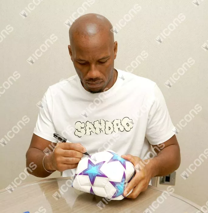 Icons Didier Drogba Signed UEFA Champions League Football In Acrylic Case