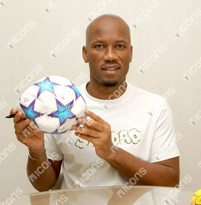 Icons Didier Drogba Signed UEFA Champions League Football In Acrylic Case