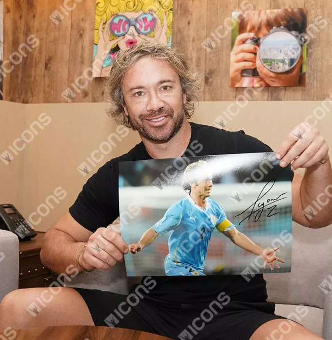 Icons Diego Lugano Signed Uruguay Photo In Black Wooden Frame
