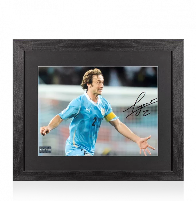 icons Diego Lugano Signed Uruguay Photo In Black Wooden Frame