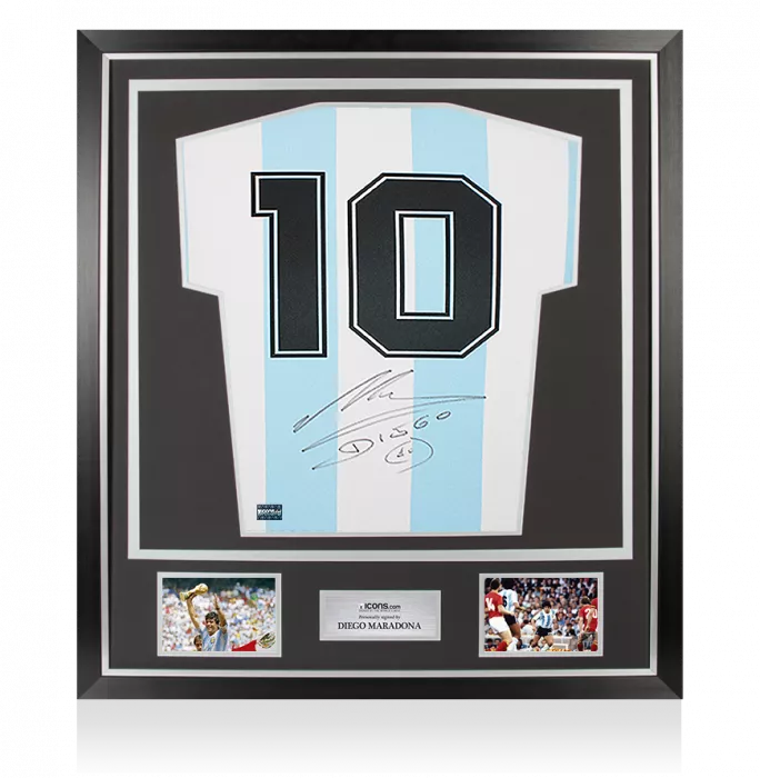 icons Diego Maradona Back Signed Argentina 1986 Home Shirt In Classic Frame