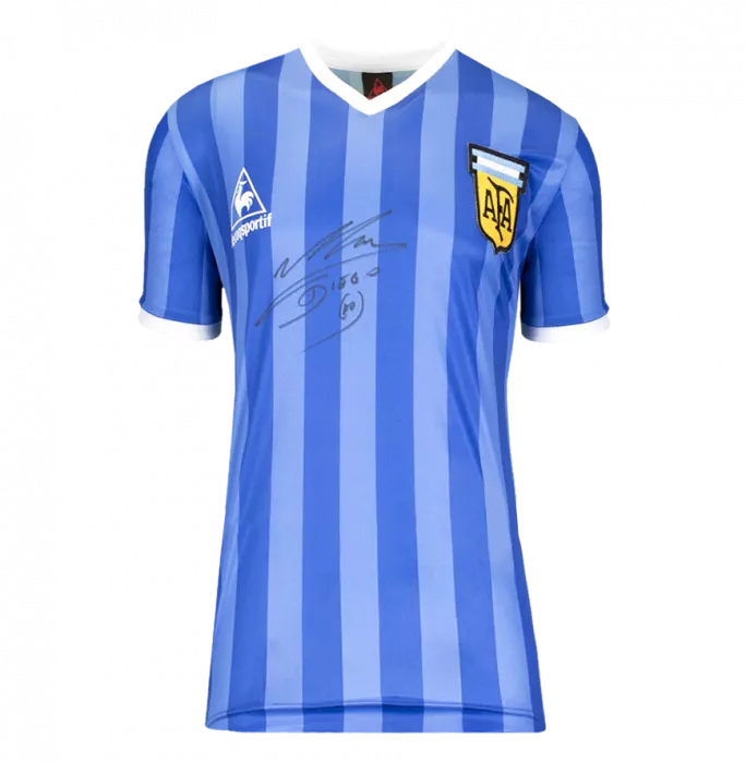 Icons Diego Maradona Front Signed Argentina 1986 Away Shirt In Hero Frame: Option 1