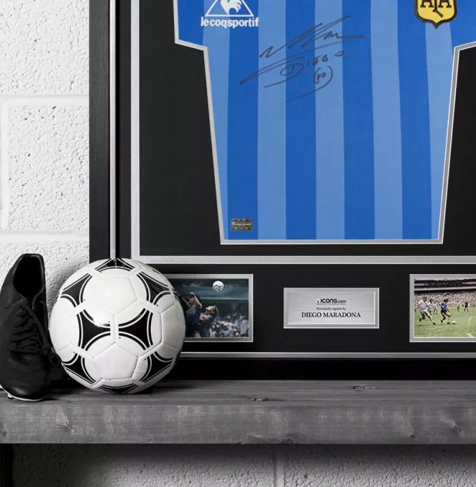 Icons Diego Maradona Front Signed Argentina 1986 Away Shirt In Classic Frame