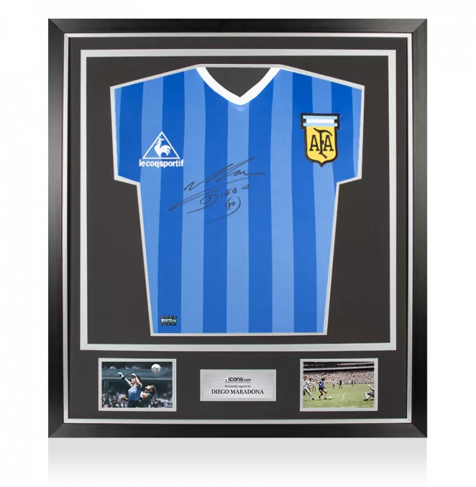 icons Diego Maradona Front Signed Argentina 1986 Away Shirt In Classic Frame