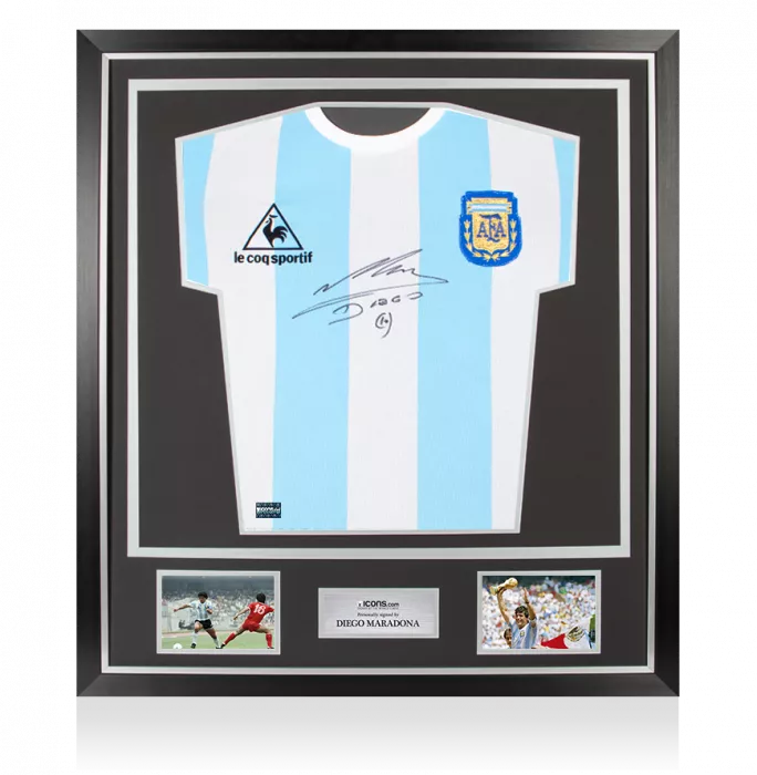 icons Diego Maradona Front Signed Argentina 1986 Home Shirt In Classic Frame