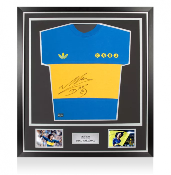 icons Diego Maradona Front Signed Boca Juniors 1981-82 Home Shirt In Classic Frame
