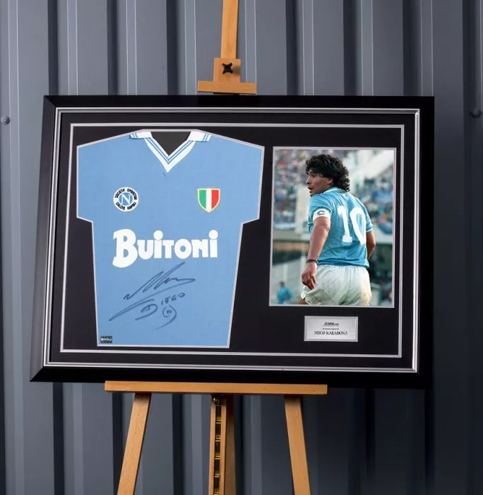 Icons Diego Maradona Front Signed SSC Napoli 1987-88 Home Shirt In Hero Frame: Option 1