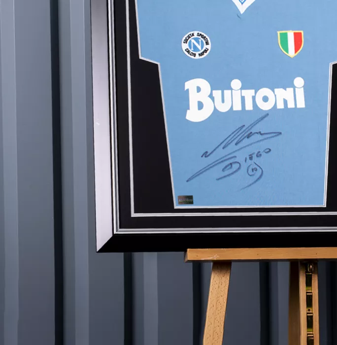 Icons Diego Maradona Front Signed SSC Napoli 1987-88 Home Shirt In Hero Frame: Option 1