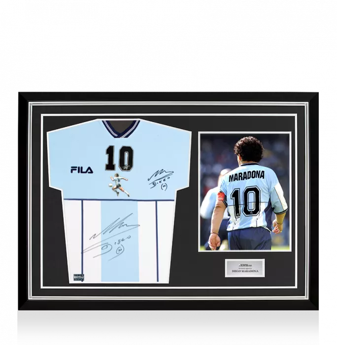 icons Diego Maradona Front Signed Testimonial Shirt In Hero Frame: Homenaje A Diego