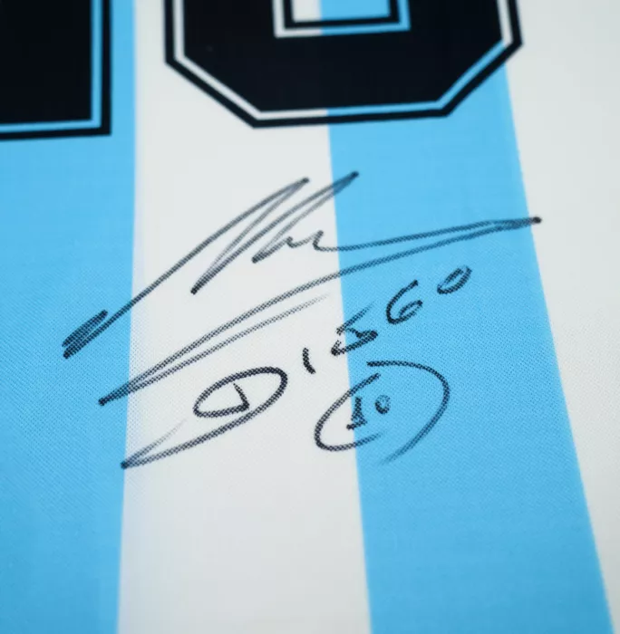 Icons Diego Maradona Official 1986 FIFA World Cup™ Back Signed And Framed Argentina 1986 Home Shirt