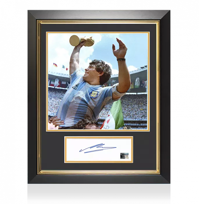 icons Diego Maradona Official FIFA World Cup Signed and Framed Card: 1986 Winner