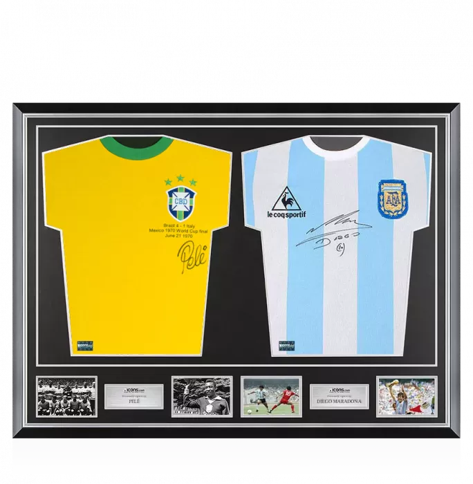 Icons Diego Maradona Signed Argentina & Pele Signed Brazil Retro Shirts In Classic Dual Frame