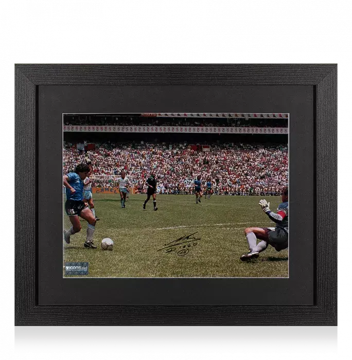 icons Diego Maradona Signed Argentina Photo In Black Wooden Frame: Iconic 1986 Goal vs England