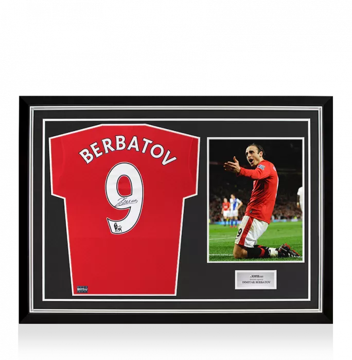 icons Dimitar Berbatov Back Signed Manchester United 2009-10 Home Shirt In Hero Frame: Option 1