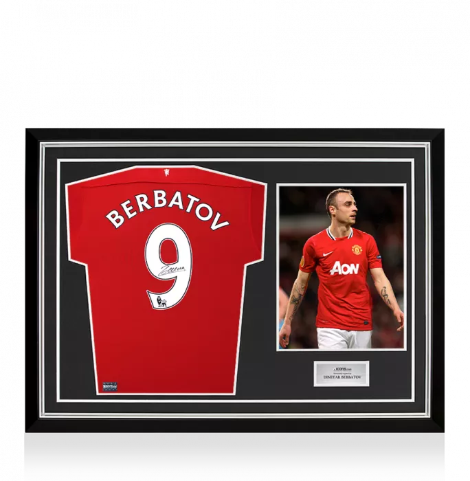icons Dimitar Berbatov Back Signed Manchester United 2011-12 Home Shirt In Hero Frame: Option 1