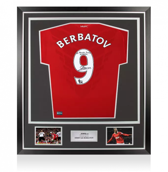 icons Dimitar Berbatov Back Signed Manchester United 2010-11 Home Shirt: 2x Premier League Winner Inscription In Classic Frame