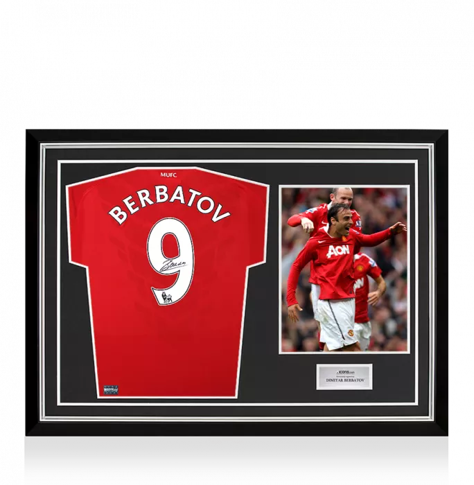 icons Dimitar Berbatov Back Signed Manchester United 2010-11 Home Shirt In Hero Frame: Option 1