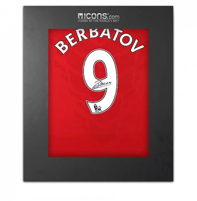 icons Dimitar Berbatov Back Signed Manchester United 2010-11 Home Shirt In Deluxe Packaging