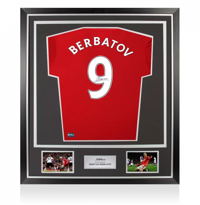 icons Dimitar Berbatov Back Signed Manchester United 2016-17 Home Shirt In Classic Frame