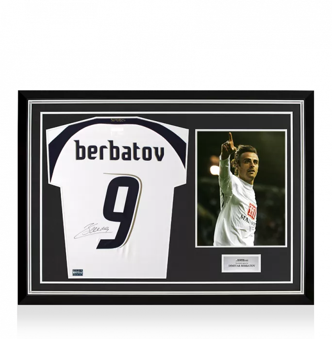 icons Dimitar Berbatov Back Signed Tottenham Hotspur 2006-07 Home Shirt In Hero Frame: Option 1