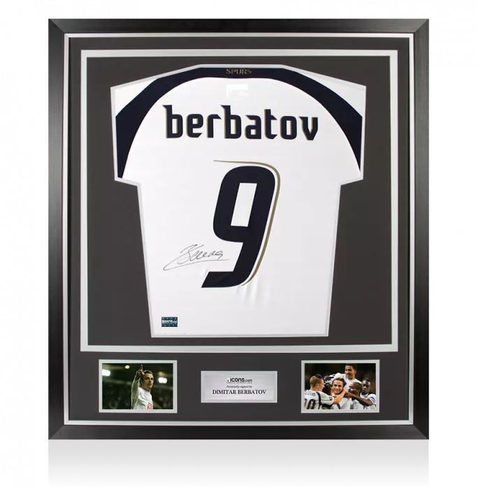 icons Dimitar Berbatov Back Signed Tottenham Hotspur 2006-07 Home Shirt In Classic Frame