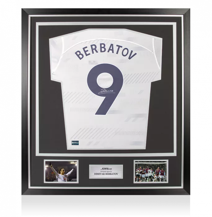 icons Dimitar Berbatov Back Signed Tottenham Hotspur 2023-24 Home Shirt with Fan Style Number In Classic Frame