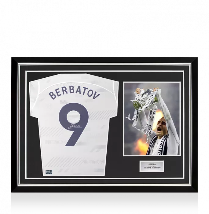 icons Dimitar Berbatov Back Signed Tottenham Hotspur 2023-24 Home Shirt with Fan Style Number In Hero Frame: Option 1