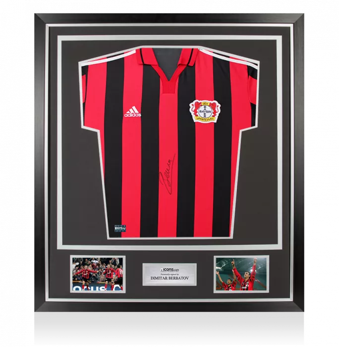icons Dimitar Berbatov Front Signed Bayer 04 Leverkusen 2000-01 Home Shirt In Classic Frame