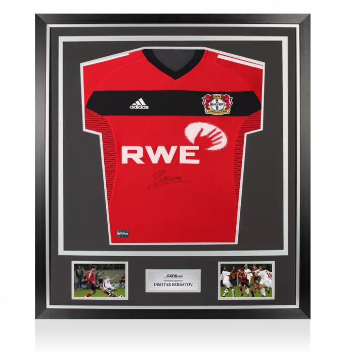 icons Dimitar Berbatov Front Signed Bayer 04 Leverkusen 2002-04 Home Shirt In Classic Frame