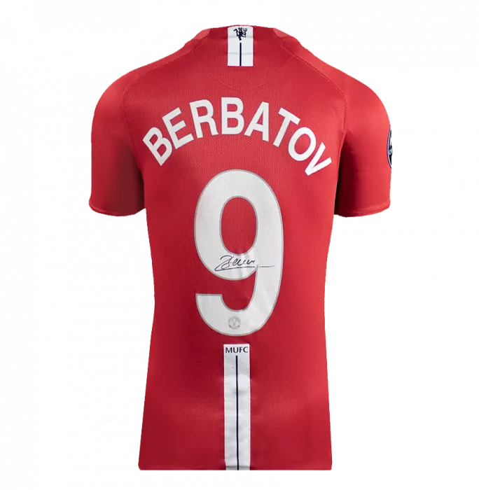 Icons Dimitar Berbatov Official UEFA Champions League Back Signed And Framed Manchester United 2007-09 Home Shirt