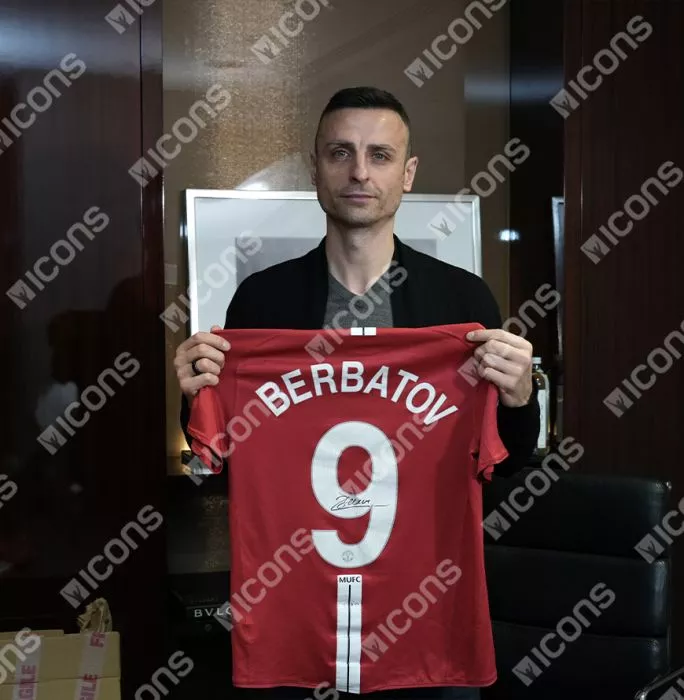 Icons Dimitar Berbatov Official UEFA Champions League Back Signed And Framed Manchester United 2007-09 Home Shirt