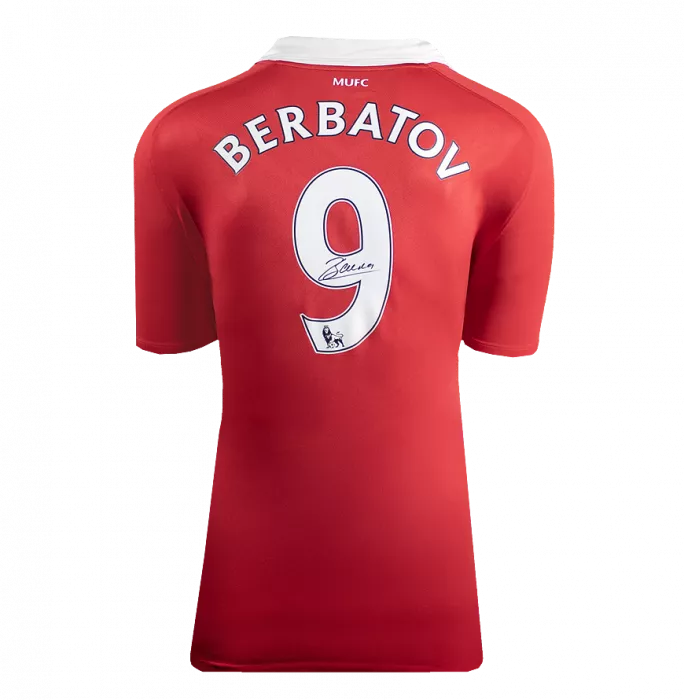 Icons Dimitar Berbatov Official UEFA Champions League Back Signed And Framed Manchester United 2010-11 Home Shirt