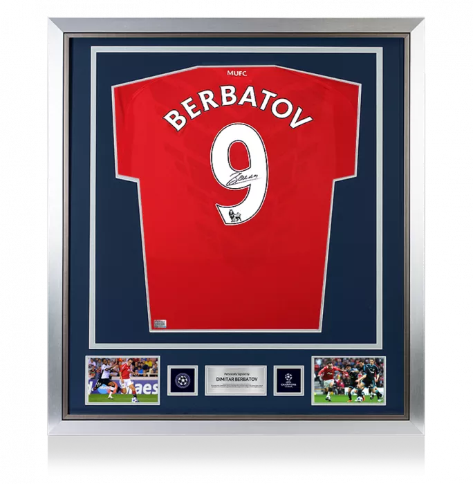 icons Dimitar Berbatov Official UEFA Champions League Back Signed and Framed Manchester United 2010-11 Home Shirt