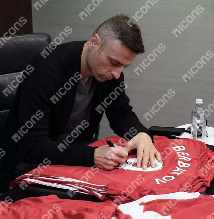 Icons Dimitar Berbatov Official UEFA Champions League Back Signed And Framed Manchester United 2016-17 Home Shirt