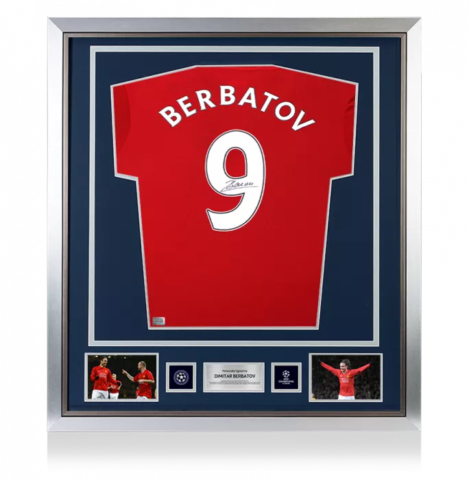 icons Dimitar Berbatov Official UEFA Champions League Back Signed and Framed Manchester United 2016-17 Home Shirt