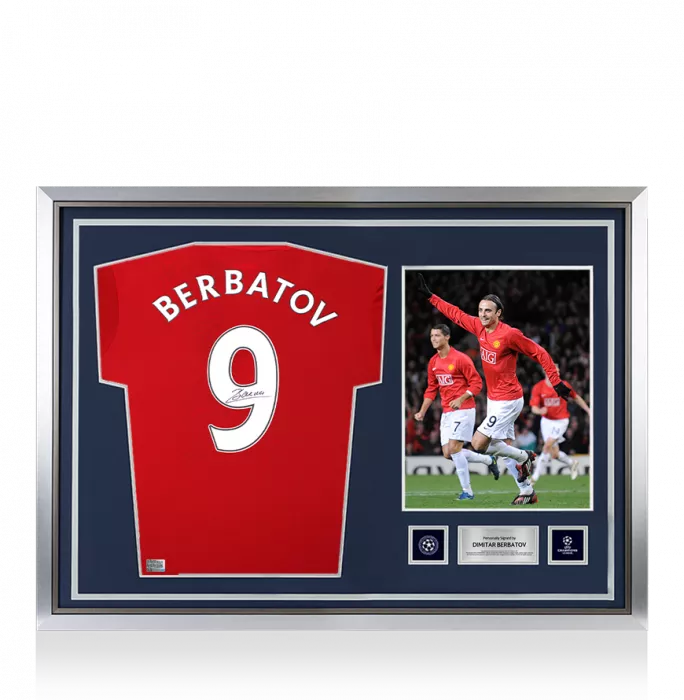 icons Dimitar Berbatov Official UEFA Champions League Back Signed and Hero Framed Manchester United 2016-17 Home Shirt