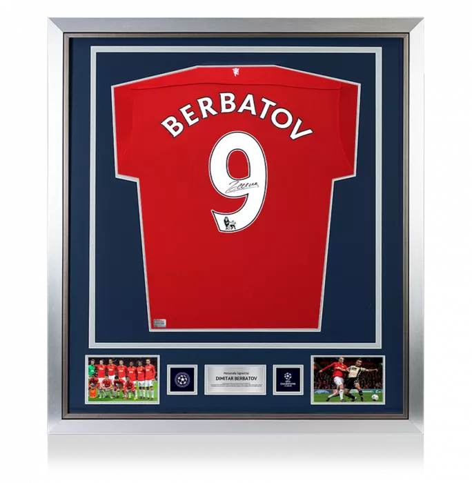 icons Dimitar Berbatov Official UEFA Champions League Back Signed and Framed Manchester United 2011-12 Home Shirt